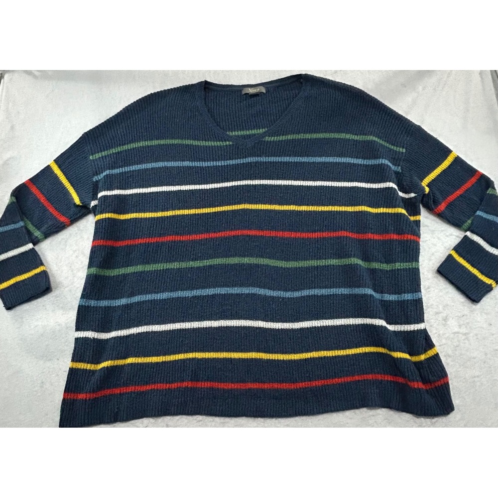 Natural Reflections Navy Striped V-Neck Knit Sweater Womens 2X Oversized Ribbed